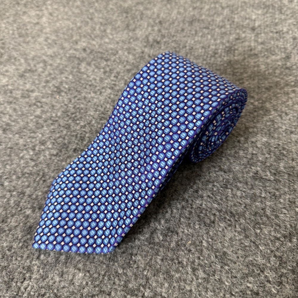 Hugo Boss Mens Blue Purple Geometric Silk Tie Made in Italy Necktie Dress Formal